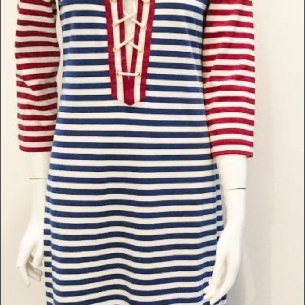 JCREW long striped lace up Patriotic dress